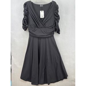 Mary Crafts Dress Womens Sz 14 Ruffled‎ Ruched Gathered Fitted Jersey Knit Midi
